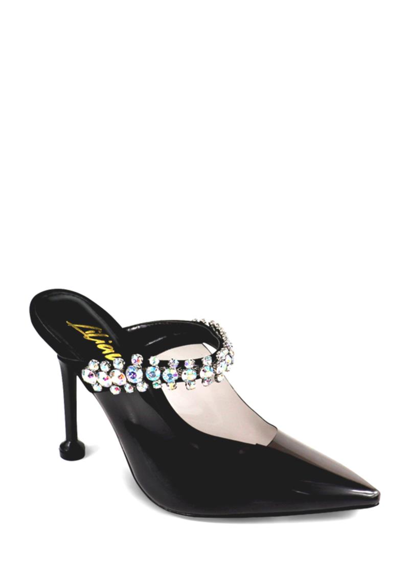 POINTED PVC MULES WITH CRYSTAL