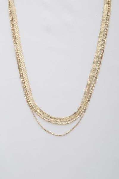 FLAT SNAKE CHAIN BALL BEAD LAYERED NECKLACE
