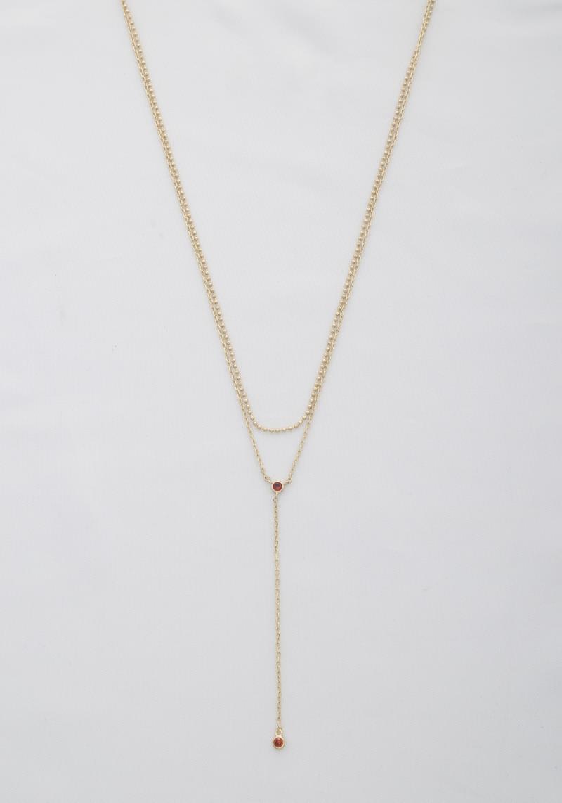 DAINTY CRYSTAL Y SHAPE LAYERED NECKLACE