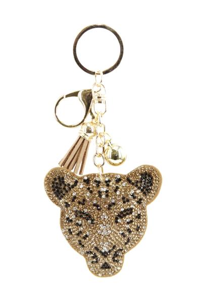 RHINESTONE JAGUAR KEYCHAIN WITH TASSEL