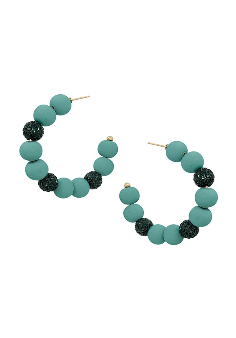 PAVE BALL ACCENT CLAY 2" HOOP EARRING