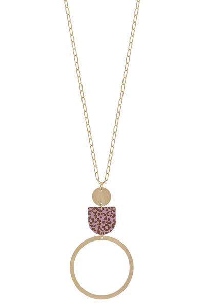 LEO PRINTED ACCENT 3 DROPS METAL  LONG NECKLACE