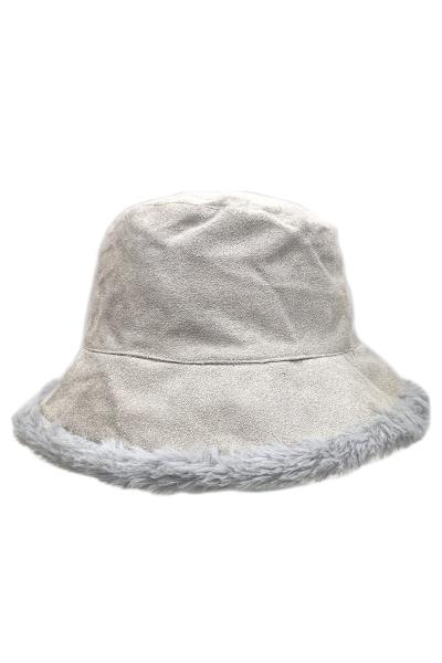 SUEDE FAUX FUR BUCKET HAT