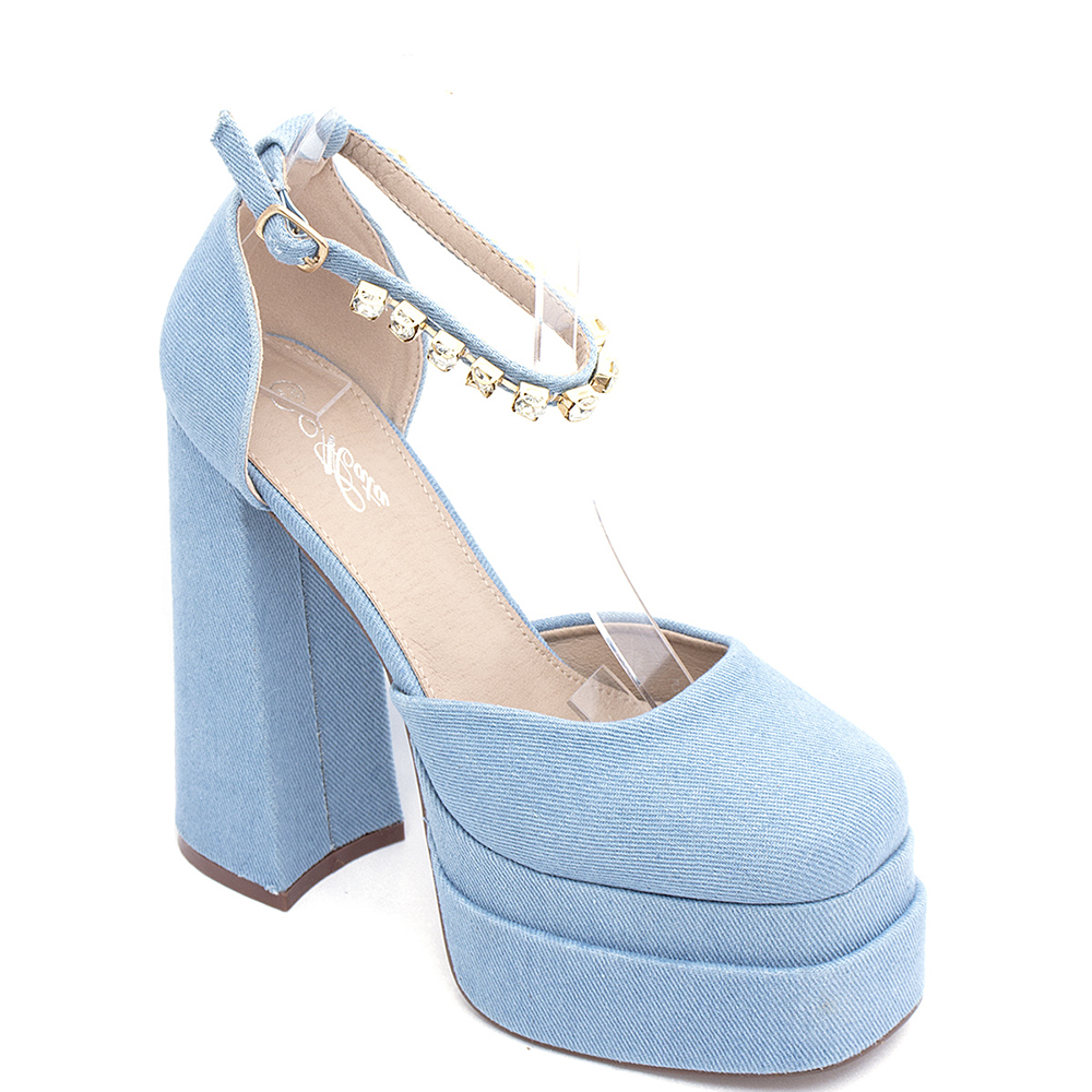 DOUBLE PLATFORM STRAP HEEL  W STONE