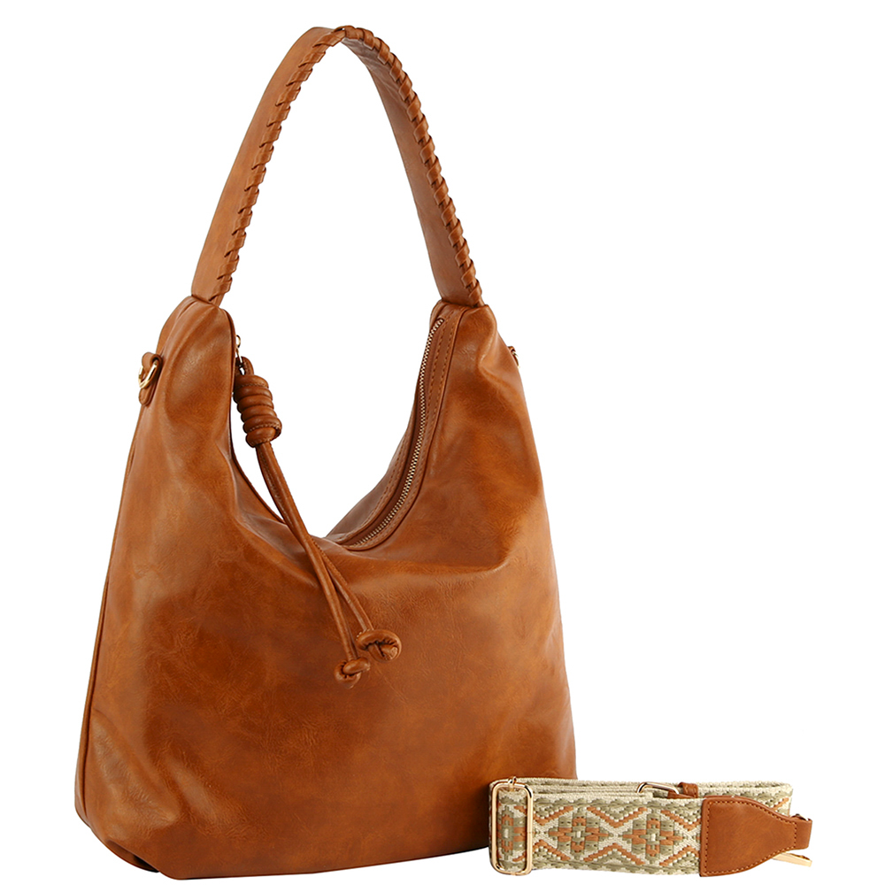 SMOOTH SHOULDER HOBO BAG WITH GUITAR STRAP