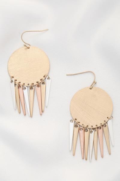 ROUND BRIUSHES METAL DANGLE EARRING