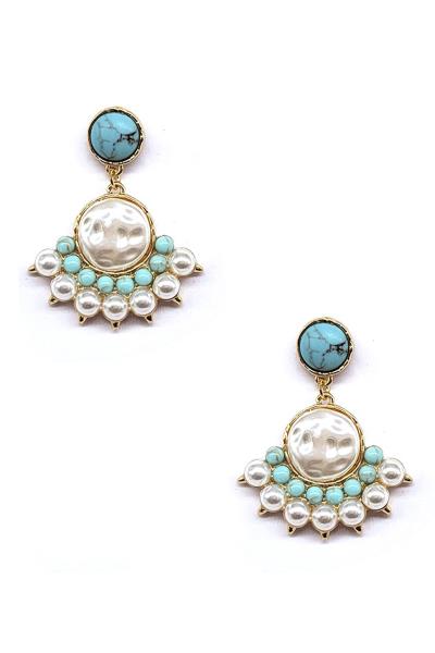 PEARL TQ STONE DANGLE EARRING