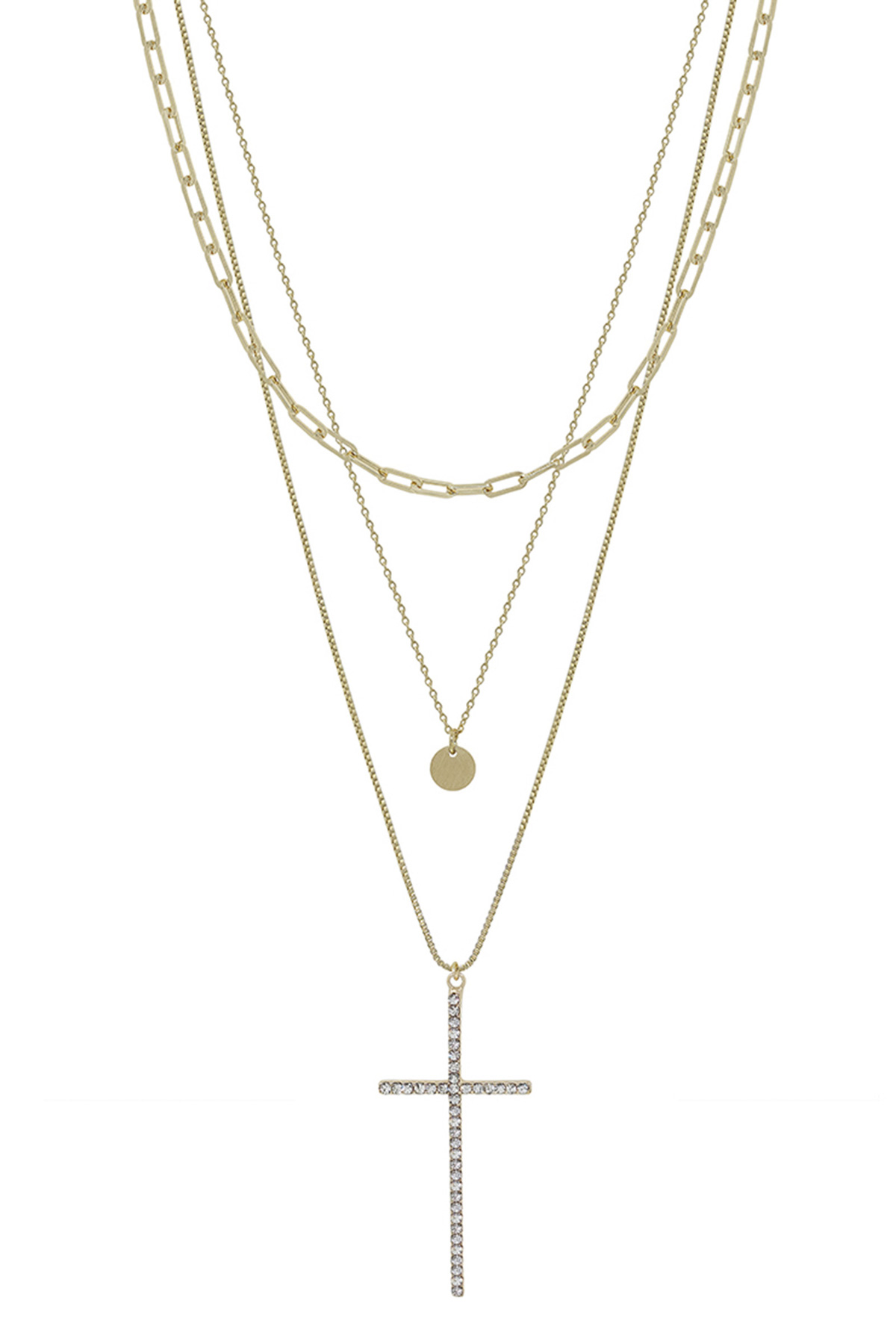PAVE CROSS PENDANT CHAIN LAYERED NECKLACE