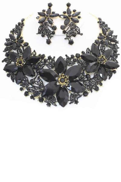 CRYSTAL STONE CHUNKY NECKLACE EARRING SET