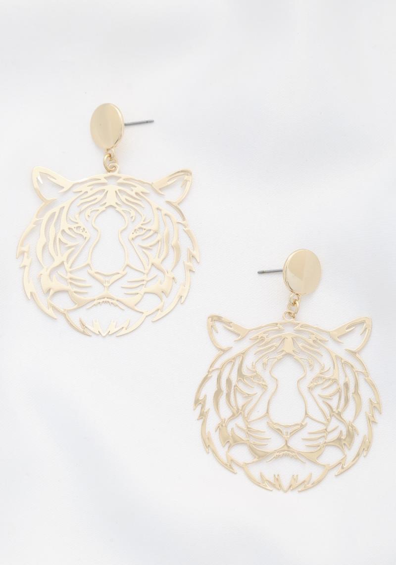 CUT OUT TIGER METAL EARRING