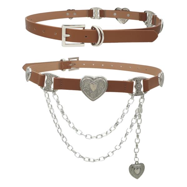 HEART CONCHO ACCENTED LINKED CHAIN DRAPE BELT