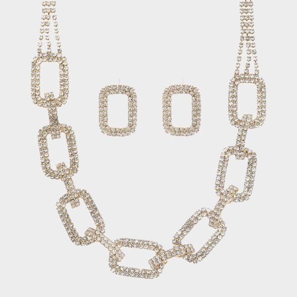 RHINESTONE LINK CHAIN NECKLACE AND EARRING SET