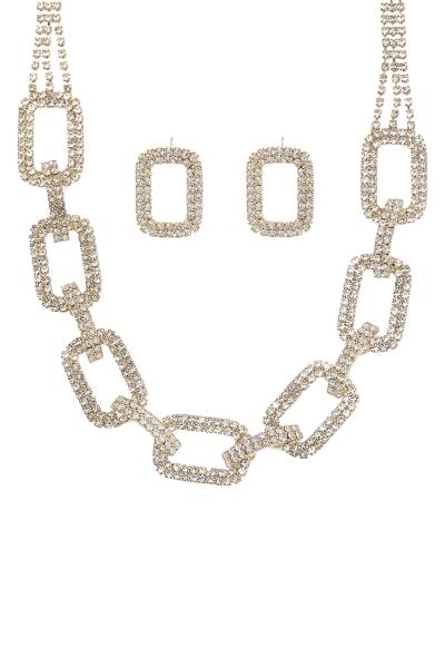 RHINESTONE LINK CHAIN NECKLACE AND EARRING SET
