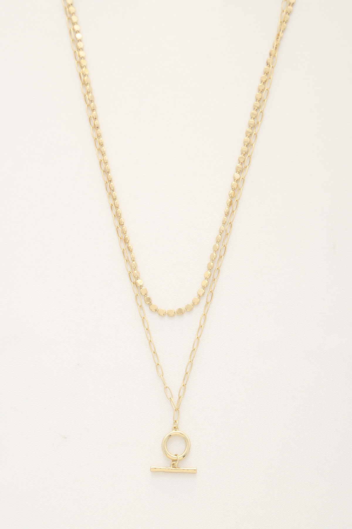 TOGGLE CLASP PAPER CLIP LINK LAYERED NECKLACE