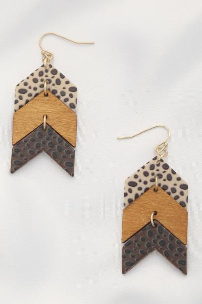 WOOD CHEVRON PATTERN DANGLE EARRING