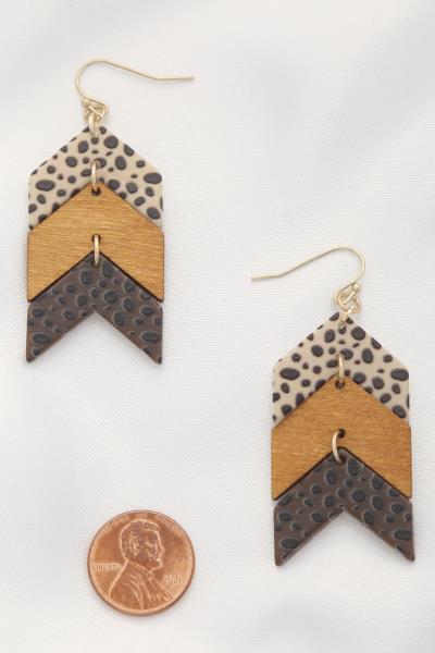 WOOD CHEVRON PATTERN DANGLE EARRING