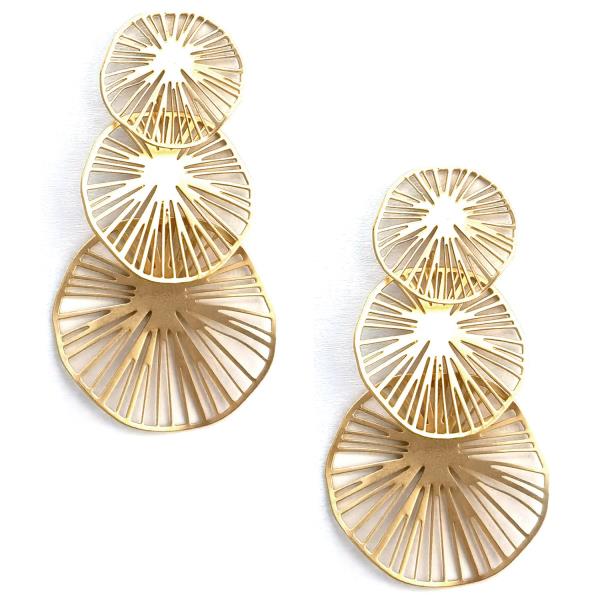 ROUND LINED METAL DANGLE EARRING