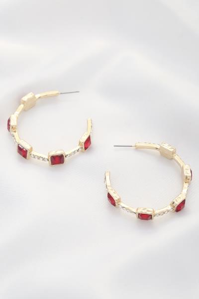 SQUARE CRYSTAL OPEN HOOP EARRING