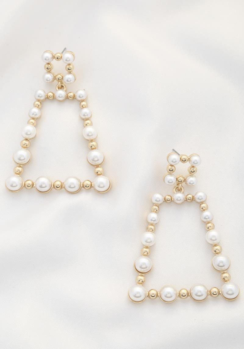 PEARL TRIANGLE SHAPE METAL DANGLE EARRING