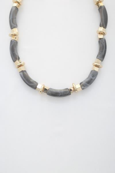 MARBLE ACRYLIC BAR METAL DISC NECKLACE