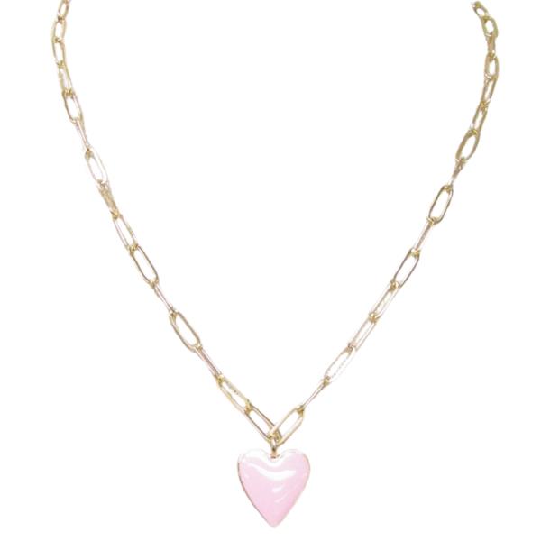 COLOR METAL HEART PAPER CLIP LINK  NECKLACE