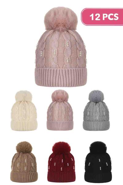 FASHION BEANIES WITH POM POM (12 UNITS)