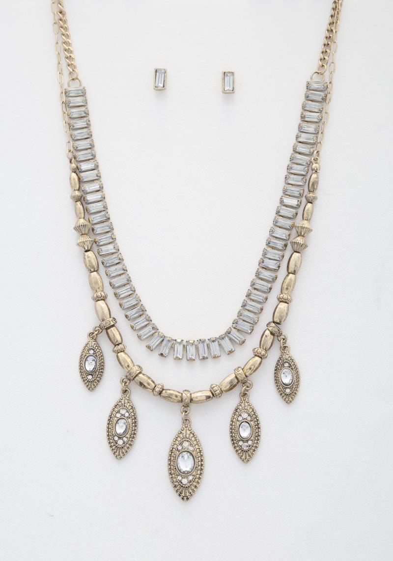 POINTED OVAL CRYSTAL BEADED NECKLACE