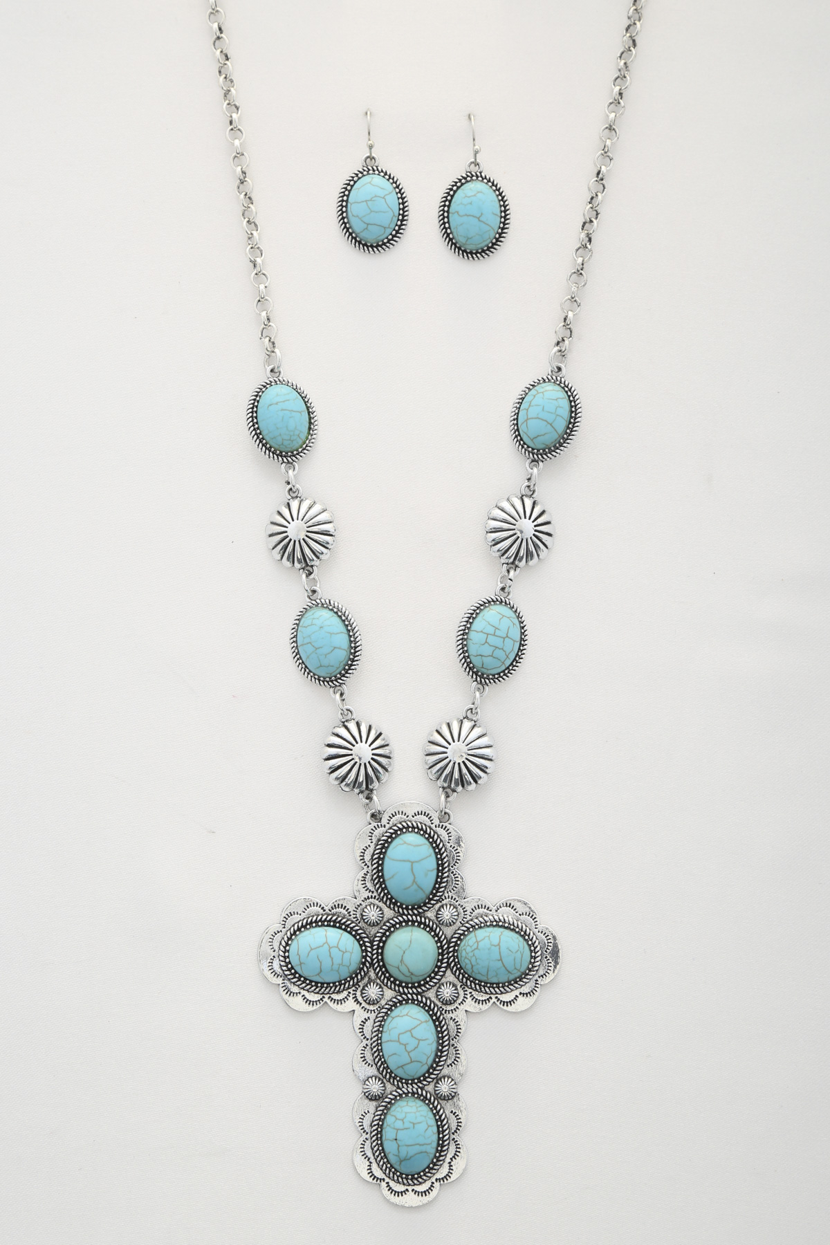 CROSS TURQUOISE BEAD NECKLACE