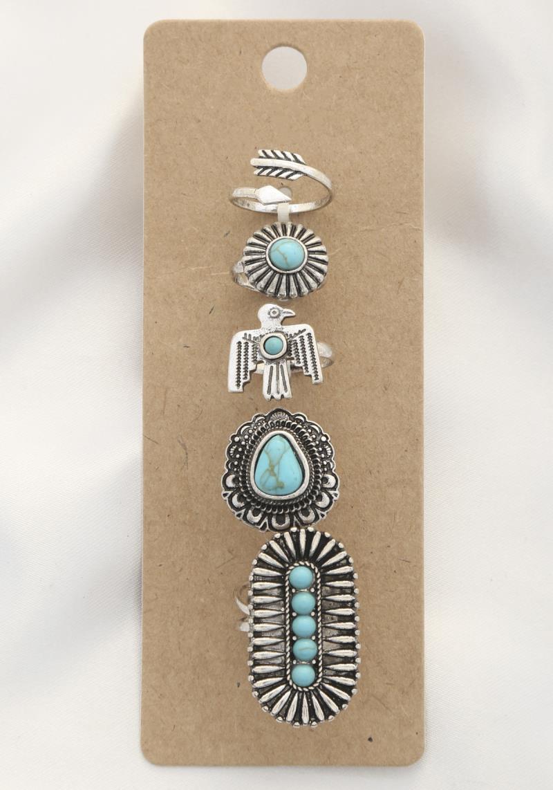 WESTERN TURQUOISE BEAD ASSORTED RING SET