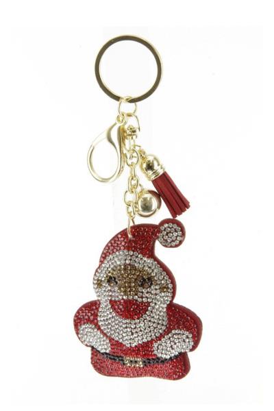 RHINESTONE CHRISTMAS SANTA KEYCHAIN WITH TASSEL