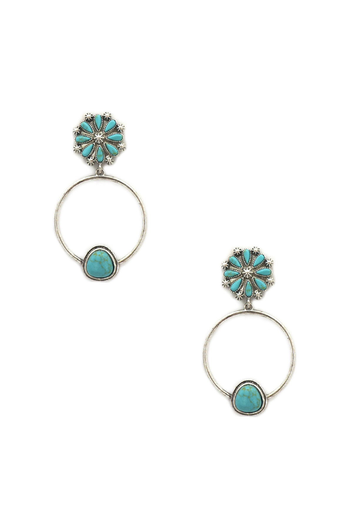 RODEO WESTERN CONCHO STONE DANGLE EARRING