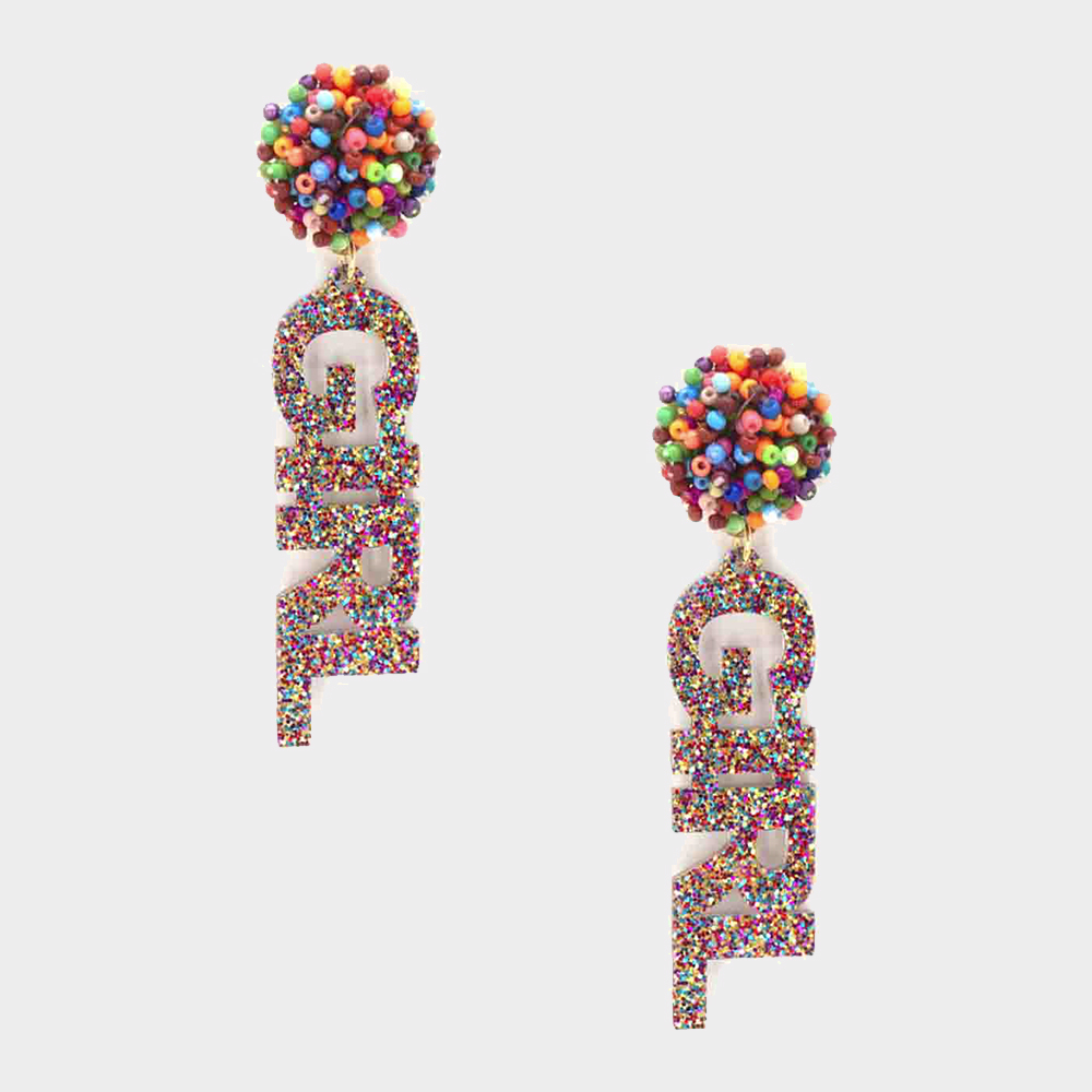 SEED BEAD BALL GIRL DANGLE EARRING