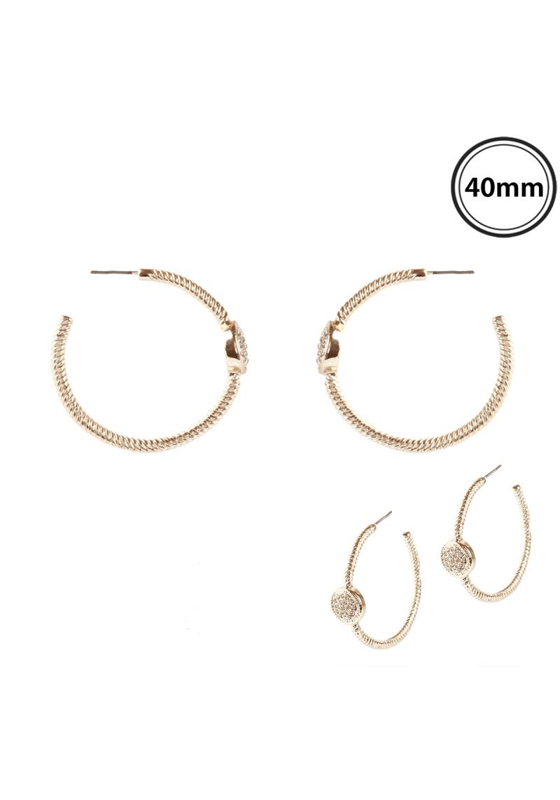RHINESTONE ALUMINUM COATING TWISTED HOOP EARRING