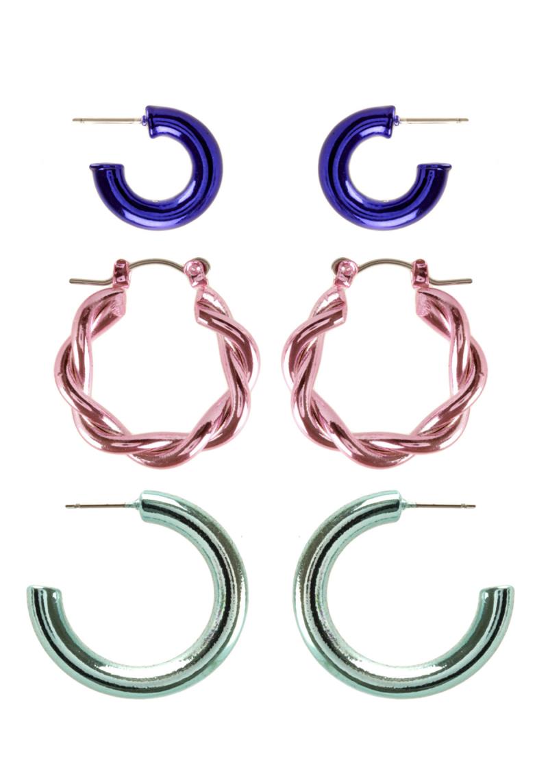 METAL ALUMINUM COATING 3PAIR HOOP EARRING