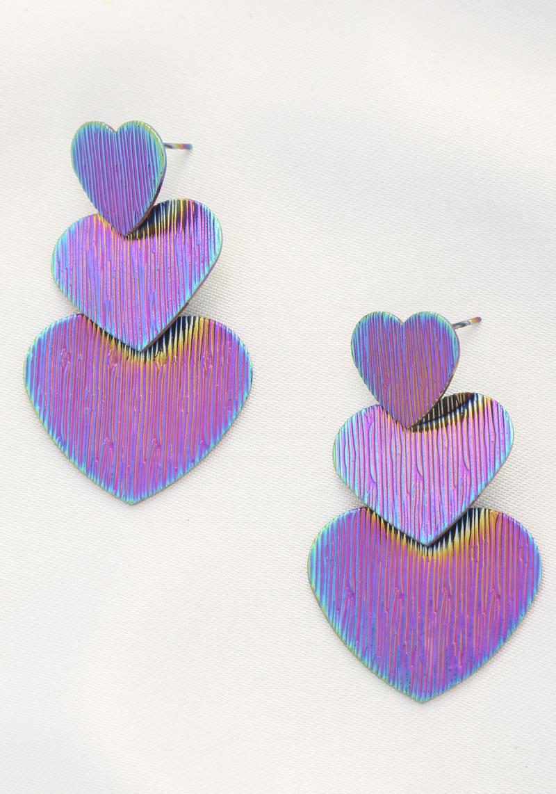 IRIDESCNET TRIPLE HEART DANGLE EARRING