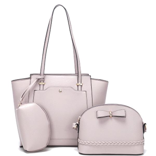 3IN1 PLAIN TOTE BAG WITH CROSSBODY AND POUCH SET