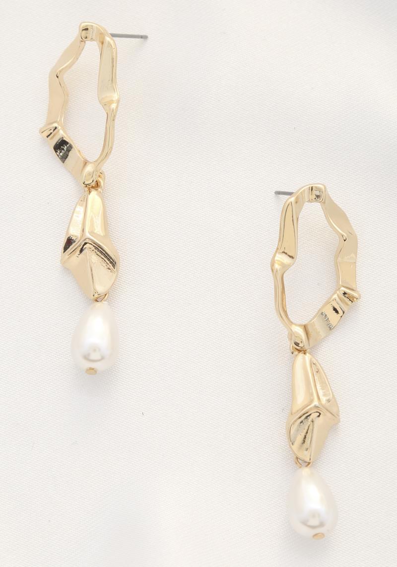 ORGAINC SHAPE PEARL BEAD DANGLE EARRING