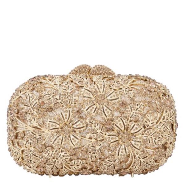 FLOWER ORNATE RHINESTONE MINAUDIERE CLUTCH BAG