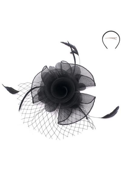 SMALL ROSE MESH FEATHER FASCINATOR