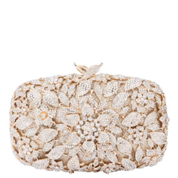 ORNATE FLORAL RHINESTONE MINAUDIERE CLUTCH BAG