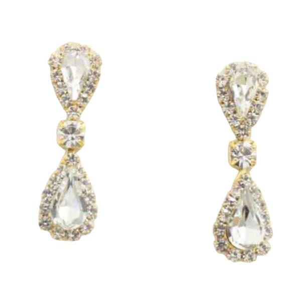 DOUBLE TEARDROP RHINESTONE DANGLE EARRING