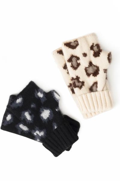 LEOPARD EYELASH FINGERLESS GLOVES