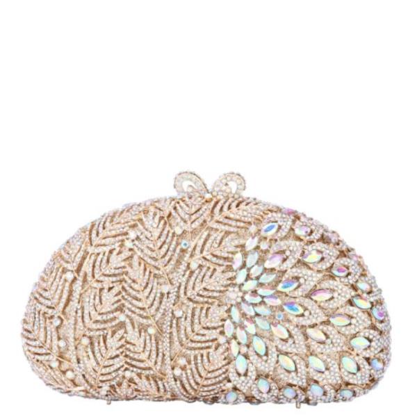 LEAF ORNATE RHINESTONE MINAUDIERE CLUTCH BAG