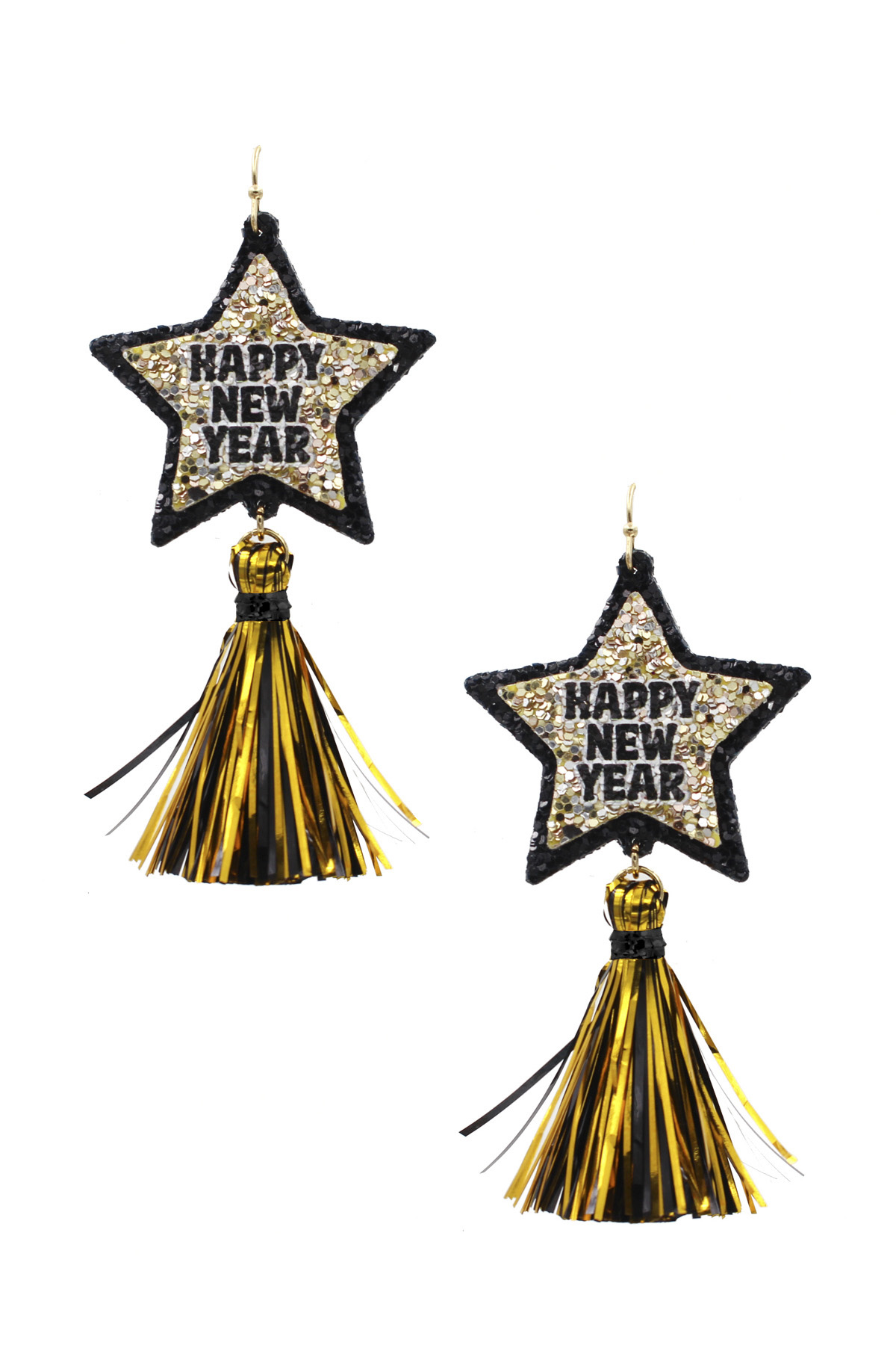 HAPPY NEW YEAR STAR TASSEL DANGLE EARRING