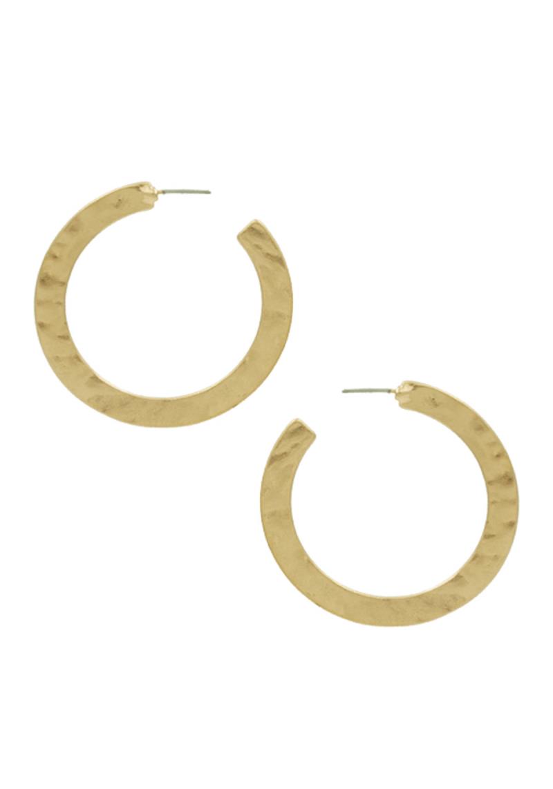 HAMMERED FLAT METAL OPEN CIRCLE EARRING