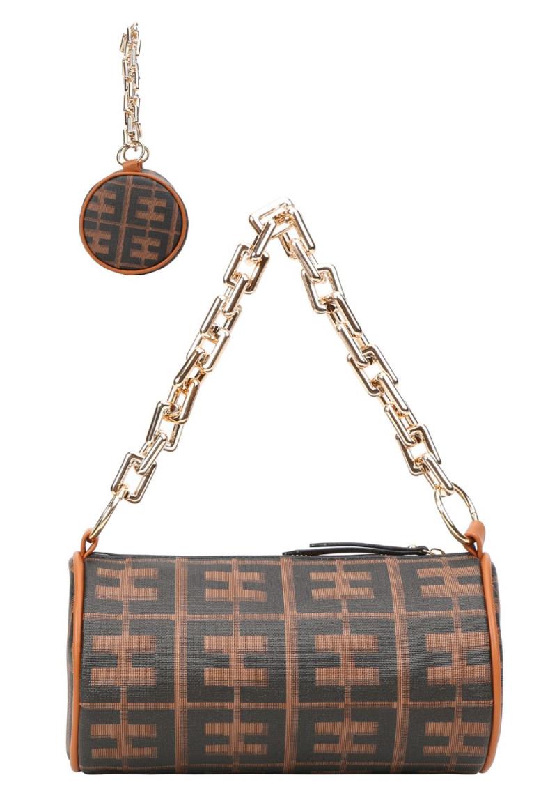 2IN1 PATTERN CYLINDER SHAPE CROSSBODY BAG WITH MATCHING WALLET SET