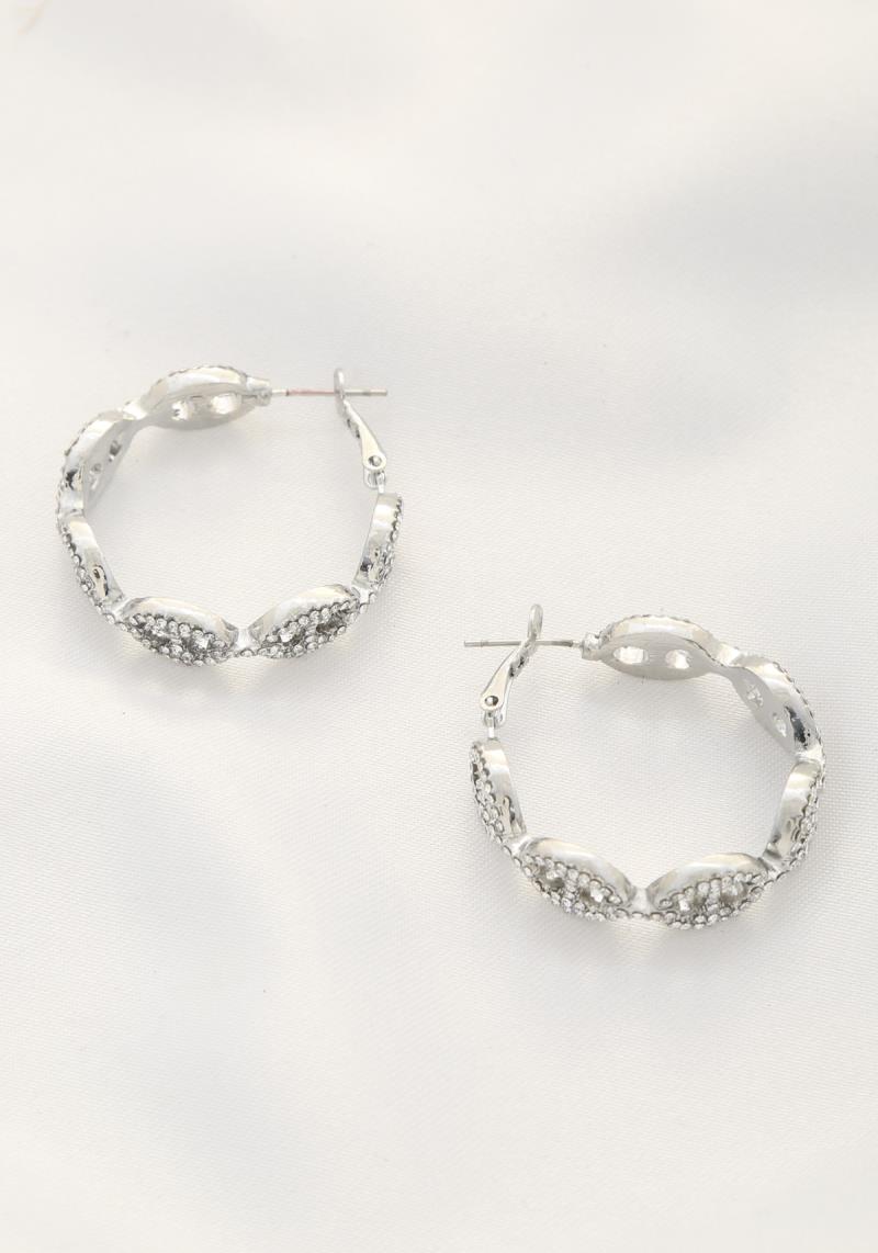 OVAL LINK RHINESTONE HOOP EARRING