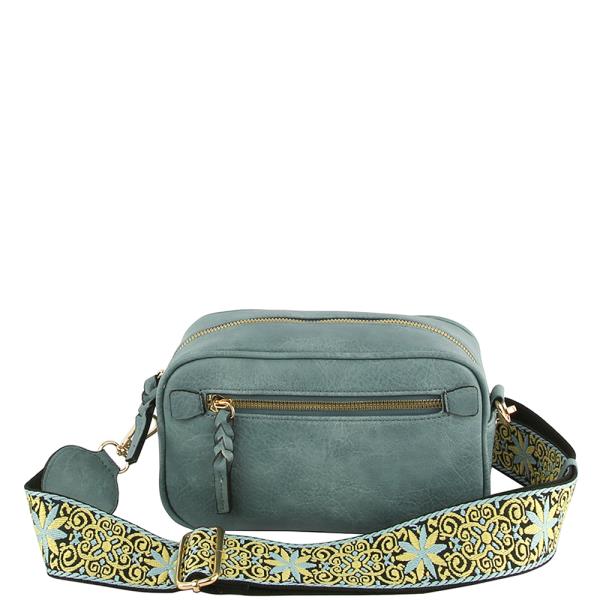 FASHION ZIPPER WITH GUITAR STRAP CROSSBODY BAG