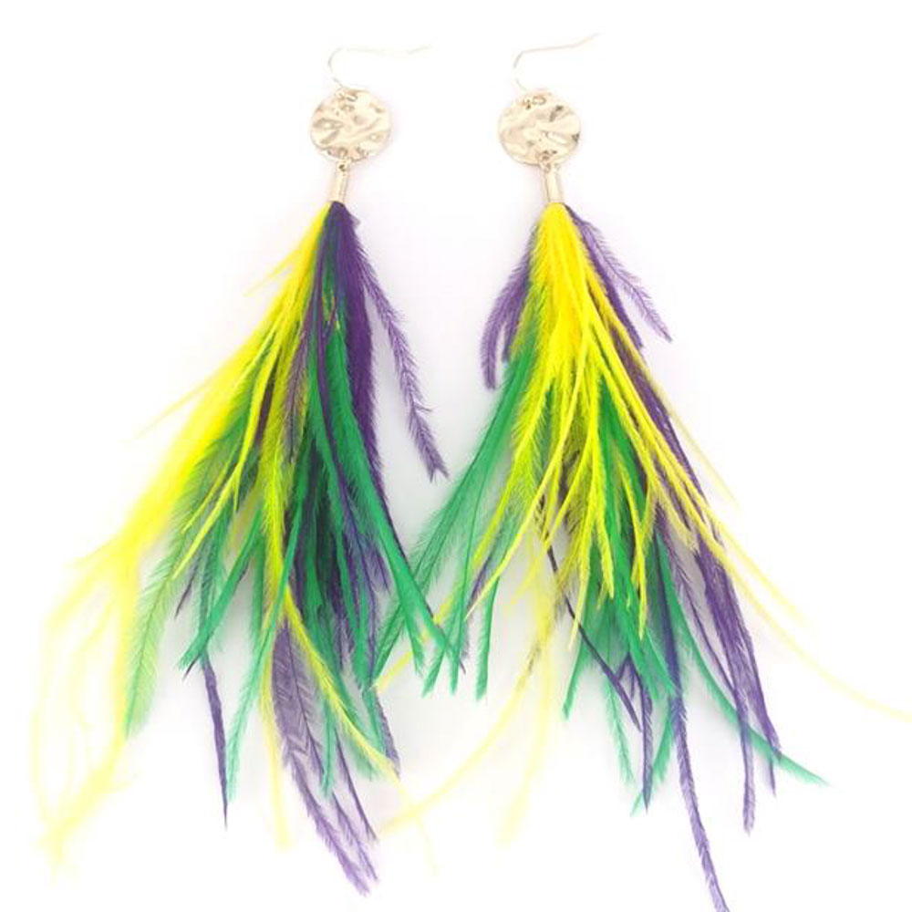 HAMMERED COIN FEATHER DANGLE EARRING