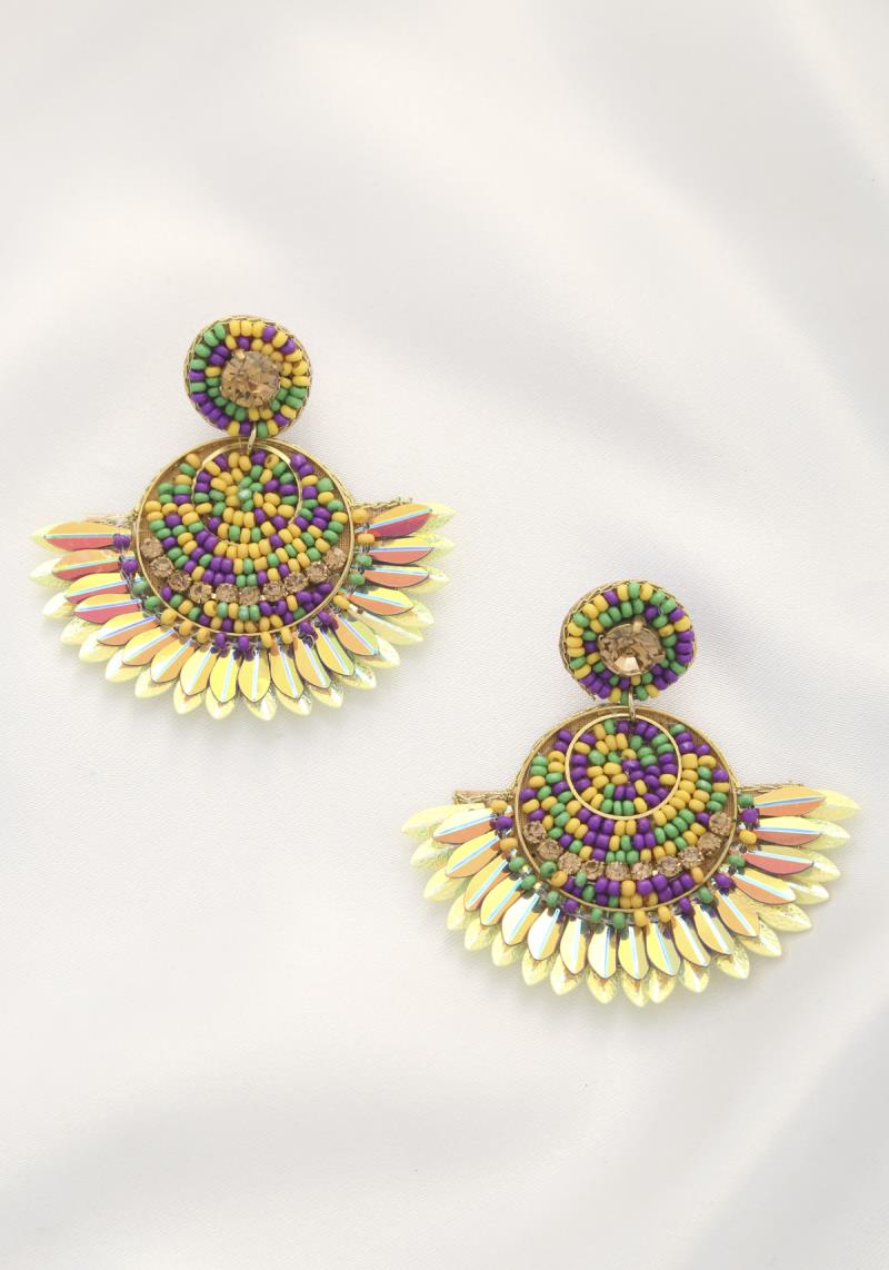 MARDI GRASS SEED BEAD DANGLE EARRING